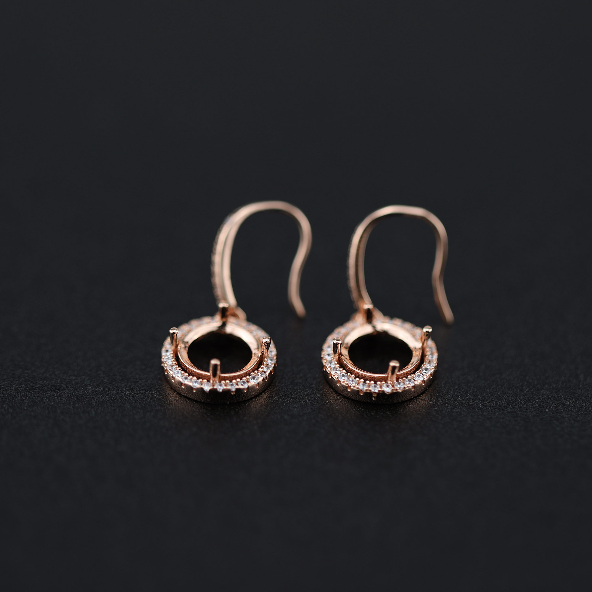 1Pair 5-8MM Round Prong Bezel Rose Gold Plated Solid 925 Sterling Silver Hook Earrings Blank Settings for Gemstone Moissanite 1706041 - Click Image to Close
